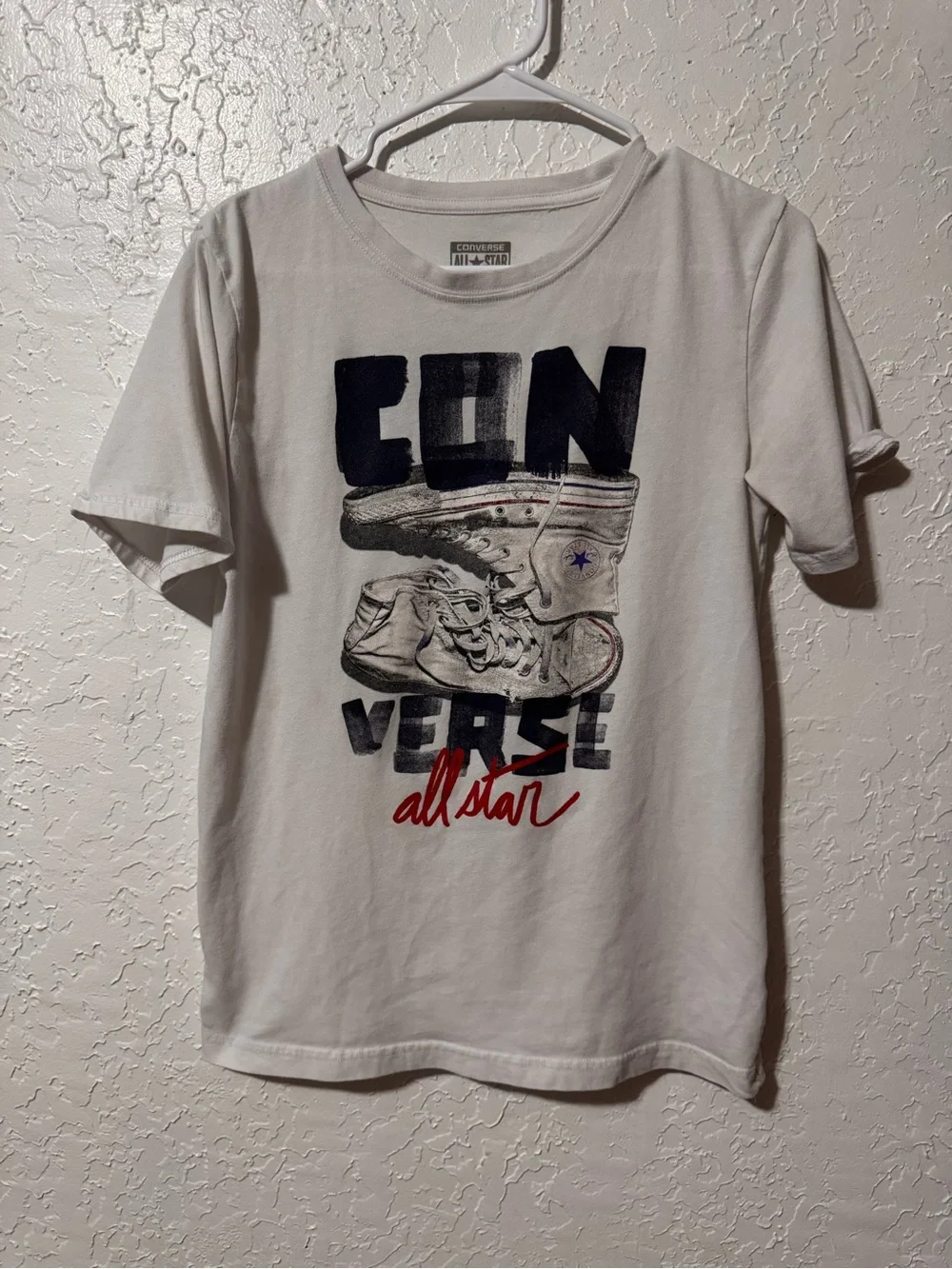 Converse Boys Youth T-Shirt White Graphic Tee 100% Cotton Boys Size XL (13-15)